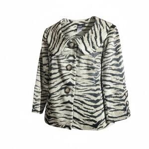 Sharon Young Animal Print Stylish Jacket Large Collar 3/4 Sleeve Size 6 NWOT